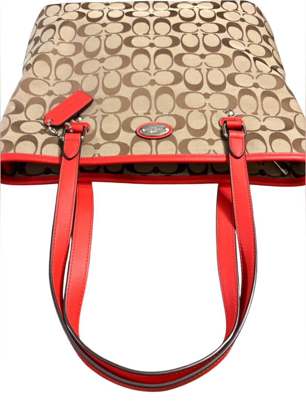 NWT Coach Signature Zip Top Tote Cardinal Red & Khaki - Picture 11 of 12